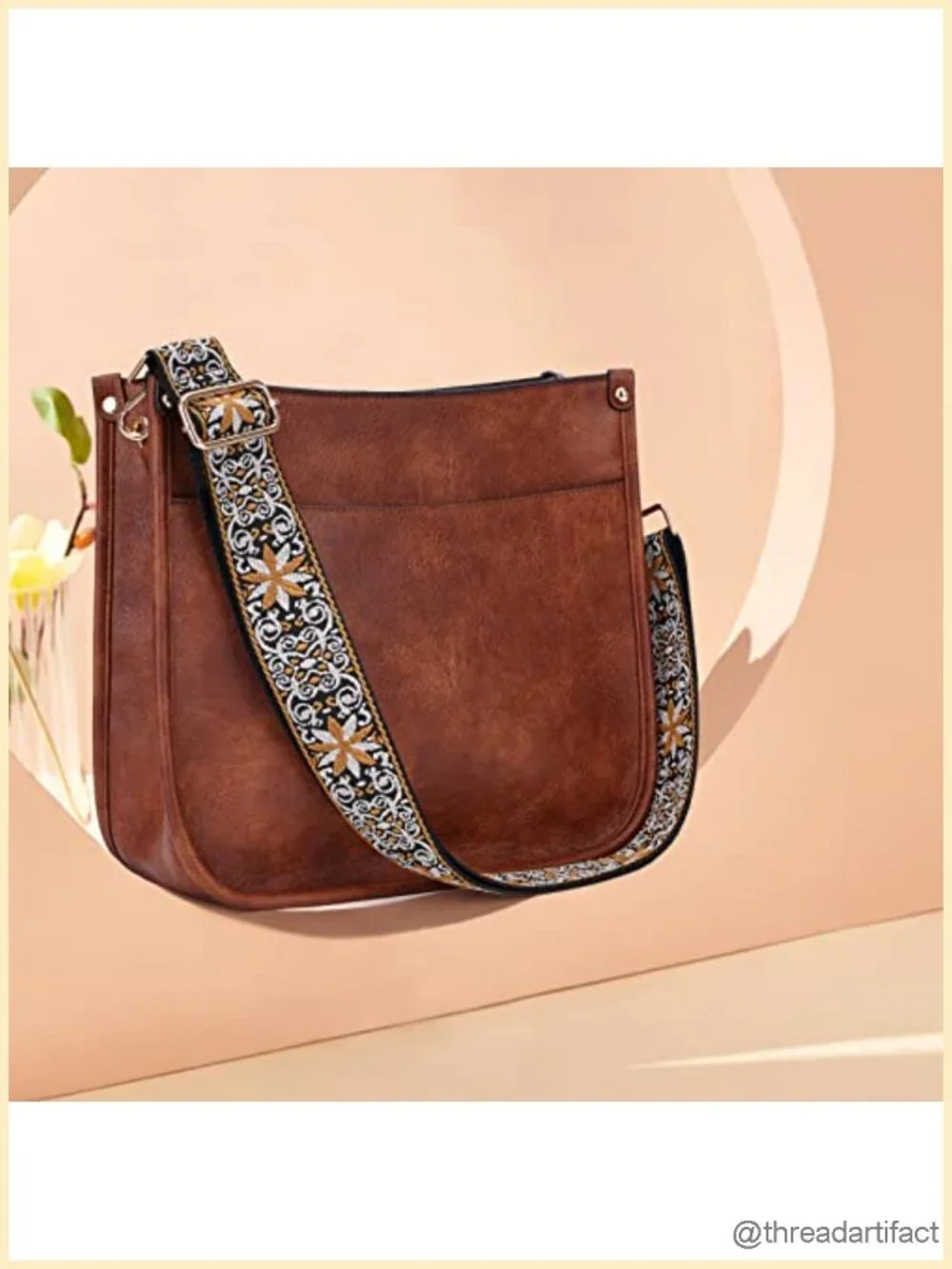 Vegan Leather Hobo Crossbody Bag with 2 Adjustable Guitar Straps